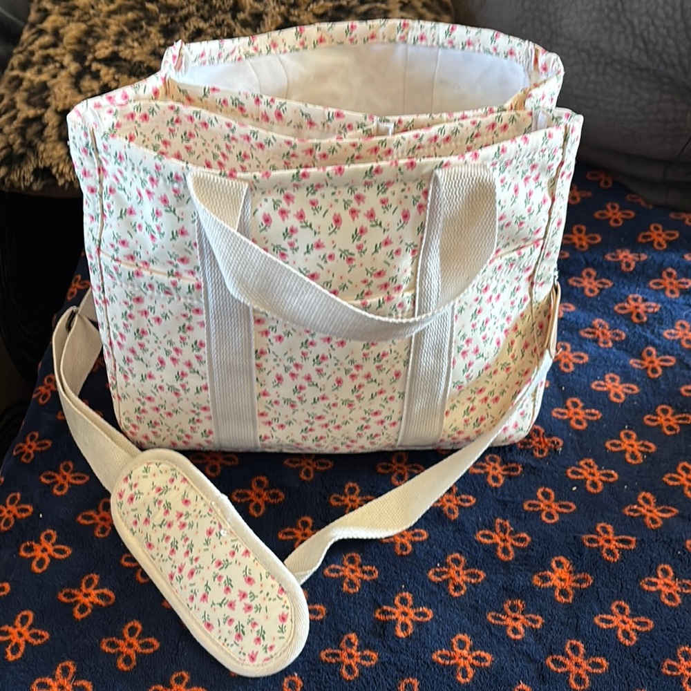 Floral White and Pink Women's Bag